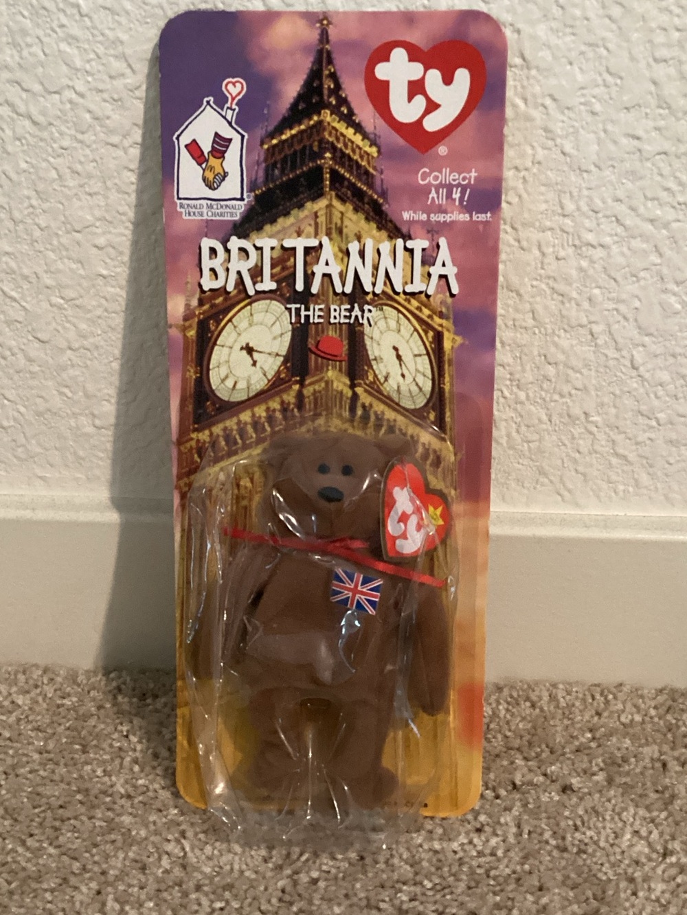Ty Britannia Bear Plush - Brown with Red and Blue Accents